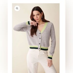 &Isla Stella Tipped Ribbed V-Cardigan- 100% Cashmere- Small- NWT- was $325